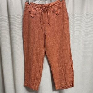 Peck & Peck Linen crop pants SZ 4 mellow orange Heathered summer casual straight